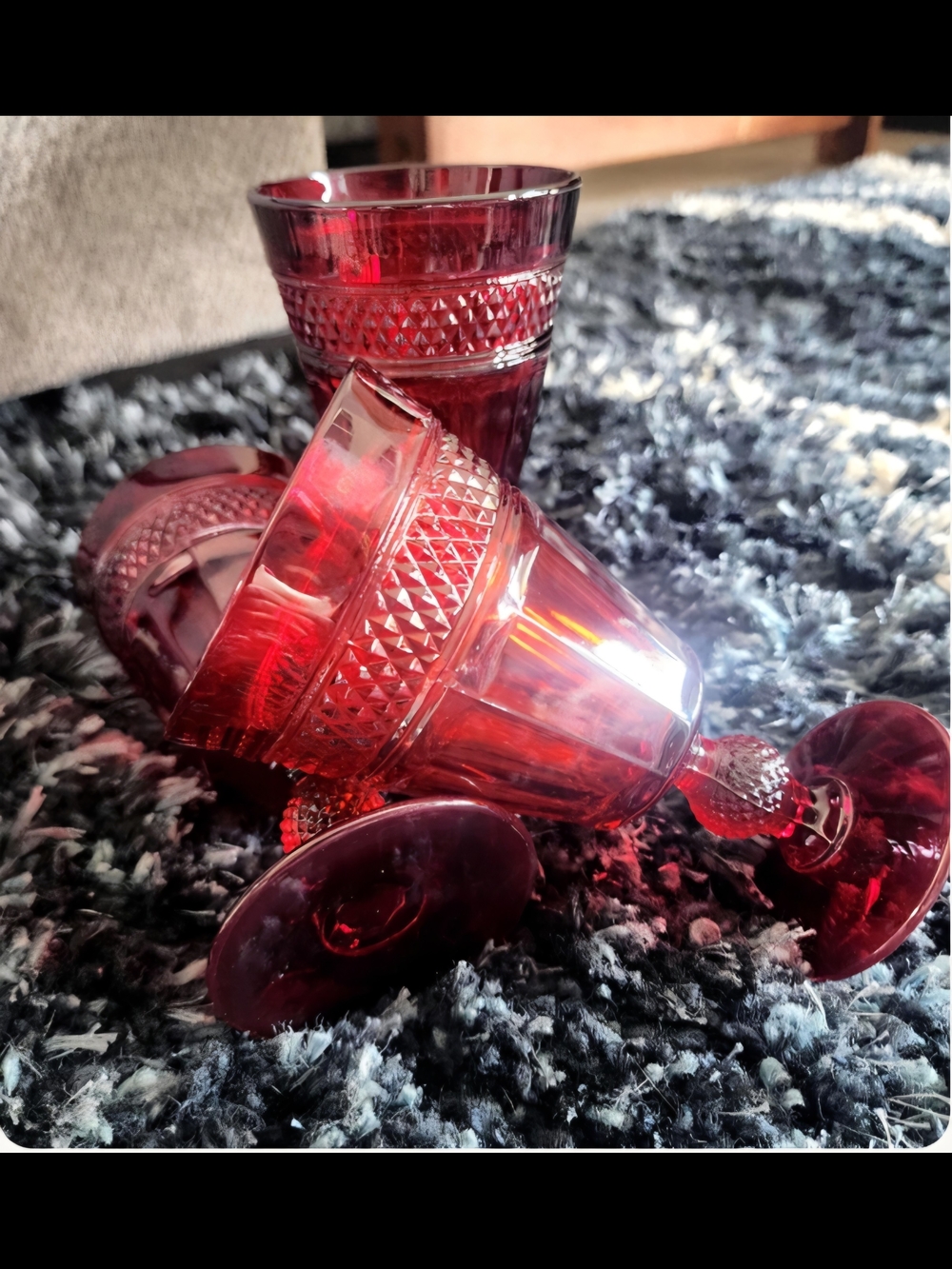 Deep Ruby Red Pressed Glass Goblet - Home Accents